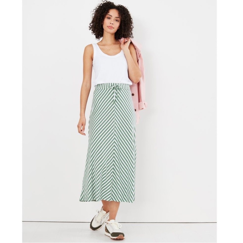 Joules Auriel Jersey Green & White Chevron Midi Maxi Skirt Sz 12